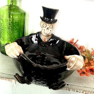Yankee Candle Boney Bunch Halloween Skeleton Large Black Candy Dish Bowl 2012